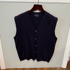 VINTAGE Barneys New York 100% Wool Sweater Vest Dark Purple Mens Size Large RARE